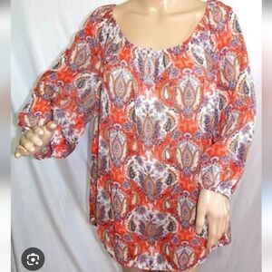 Liz Claiborne Women Plus Size 1x Sheer Chiffon Paisley Tunic Blouse Shirt Sz LP